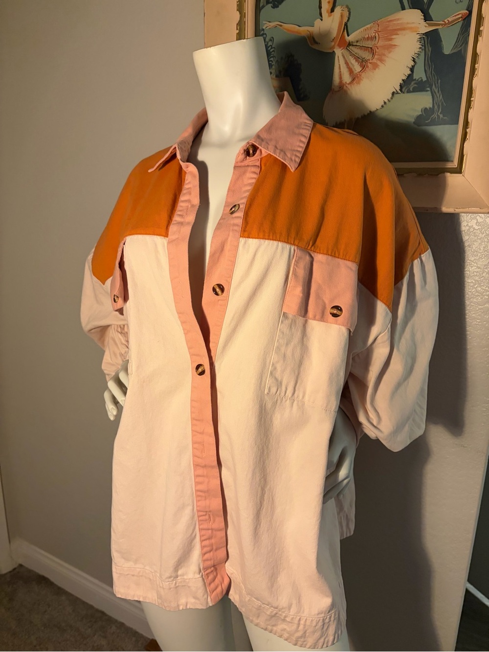 ASOS Design Oversized Colorblock Shacket Pink Orange White US 12